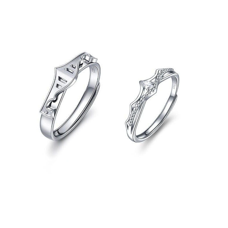 Sterling Silver Princess And Knight Rings Diamond Cartoon Character Couple Rings Holiday Gift 925 Silver With Gems