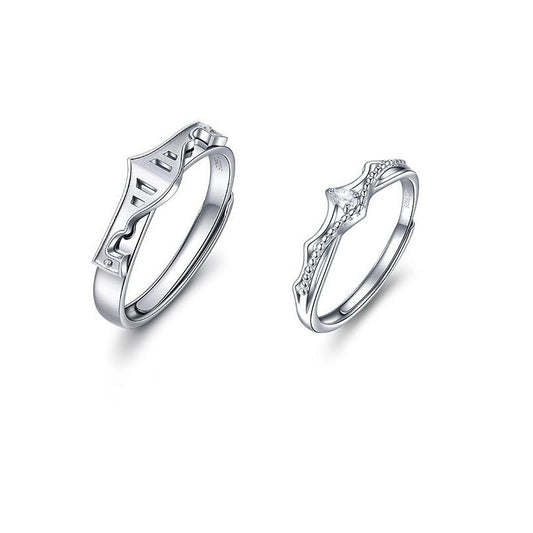 Sterling Silver Princess And Knight Rings Diamond Cartoon Character Couple Rings Holiday Gift 925 Silver With Gems