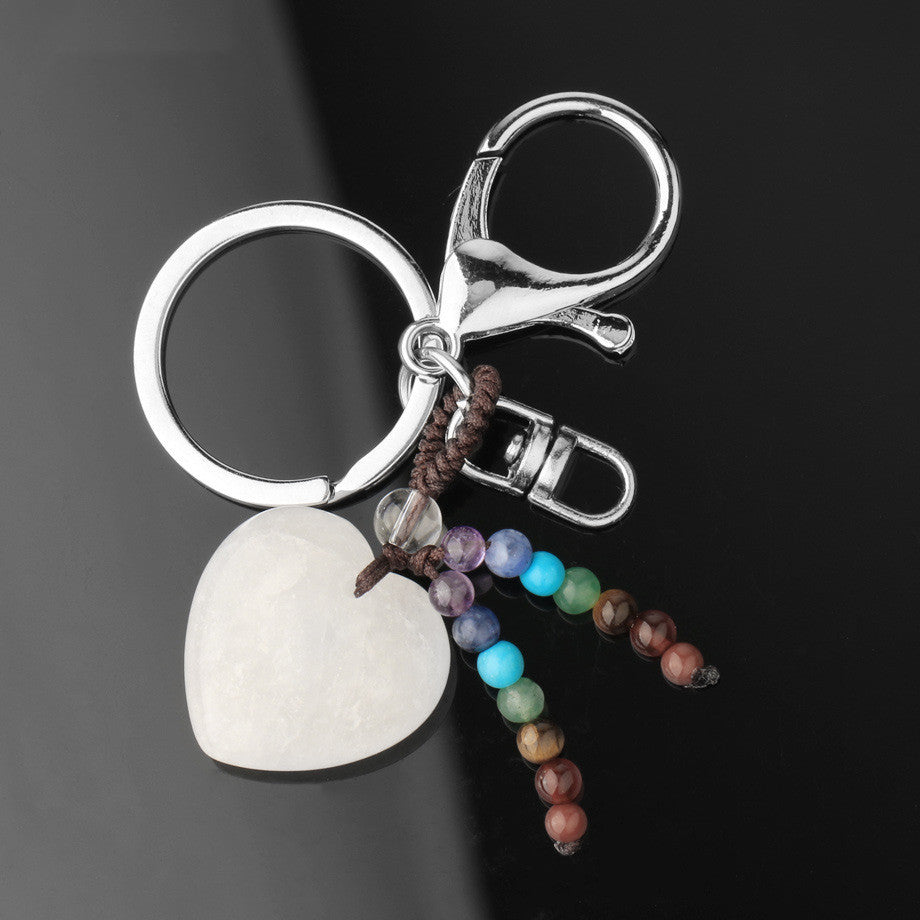 Natural Stone Keychain Electroplated Love Heart Key Chain Water Drop Bell Freshly Baked Unique Stone Drop Bell