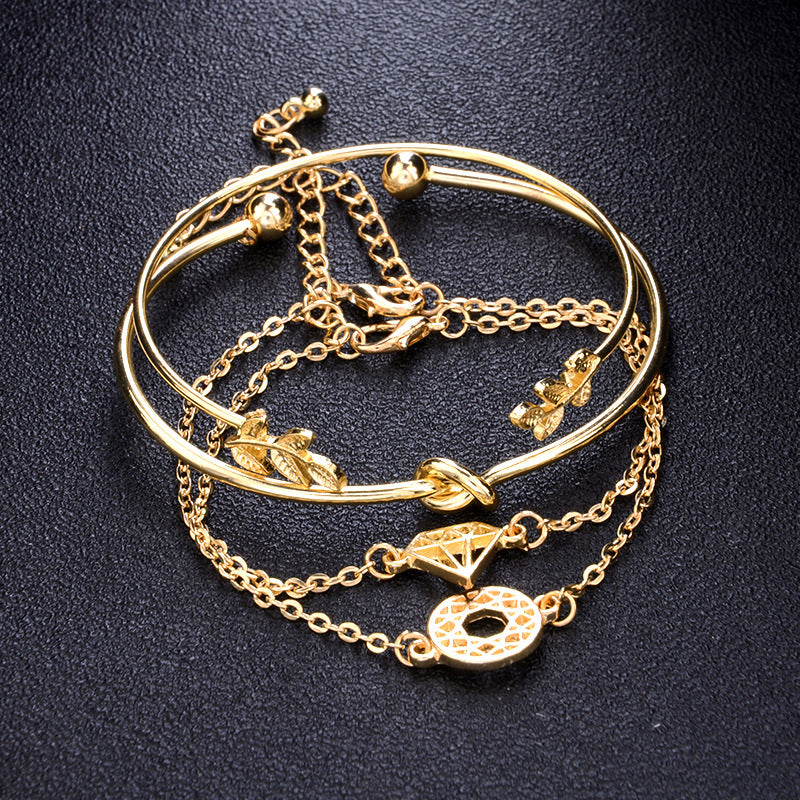Women Geometric Chain Bracelet Set Four Piece Electroplated Alloy Jewelry Collections For Everyday Wear Trendy