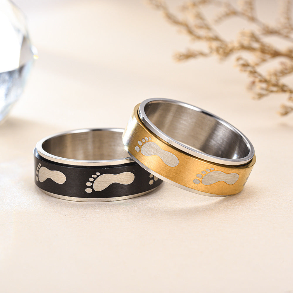 Titanium Steel 8mm Laser Marking Footprint Ring Unisex Durable Fashion Jewellery Band For Men Women Daily Wear