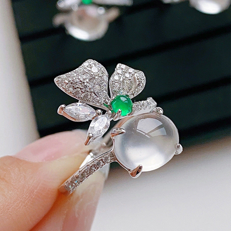 Elegant White Chalcedony Agate Diamond Ring For Women Copper Adjustable Geometric Jewelry For Everyday Wear And Occasion