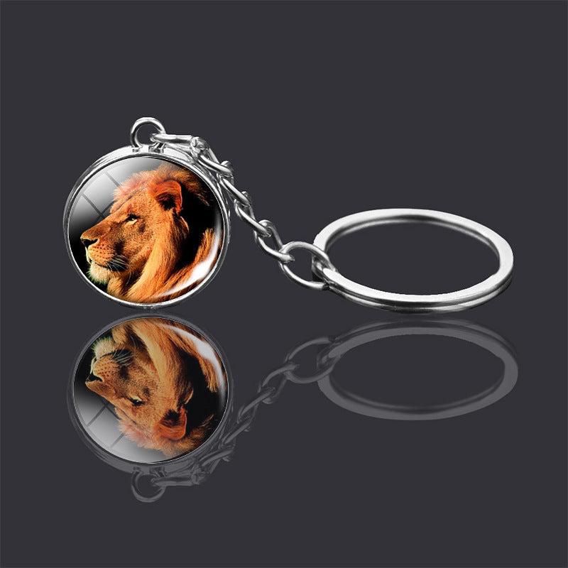 Animal Key Chain Double Sided Glass Ball Pendant Metal Key Ring Unisex Accessories Donkey Rabbit Giraffe Dolphin Fox