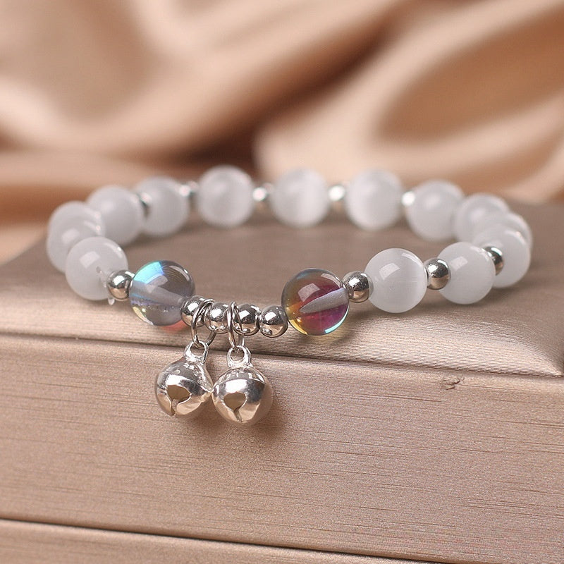 White Opal Bell Bracelet For Women Delicate Wristwear