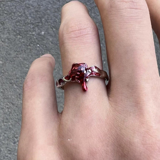 Womens Alloy Tear Ring With Dark Rose Design Jewelry