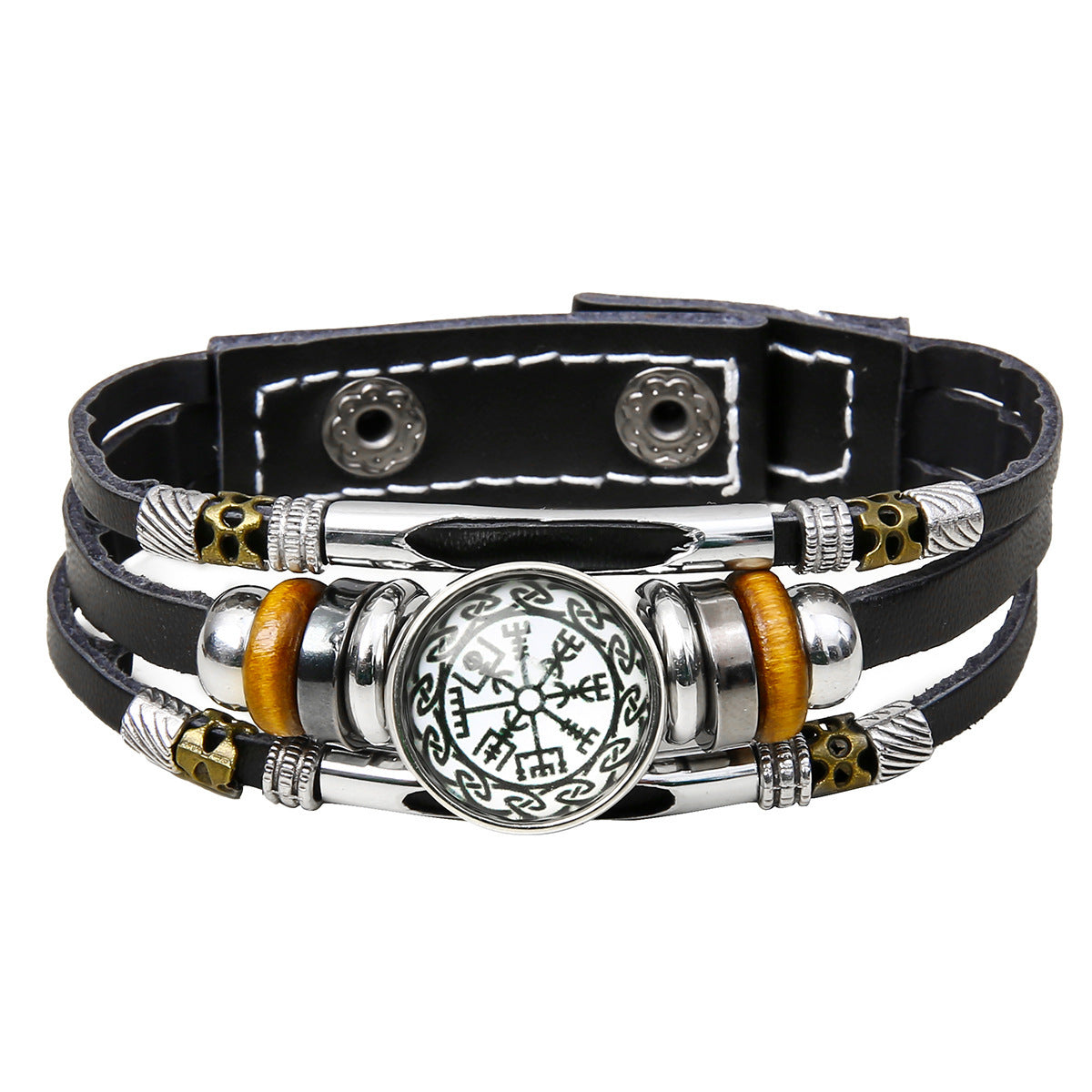 Mens Viking Compass Bracelet Multi Layered Leather Bracelet With Stainless Steel Titanium Steel Accents High Quality