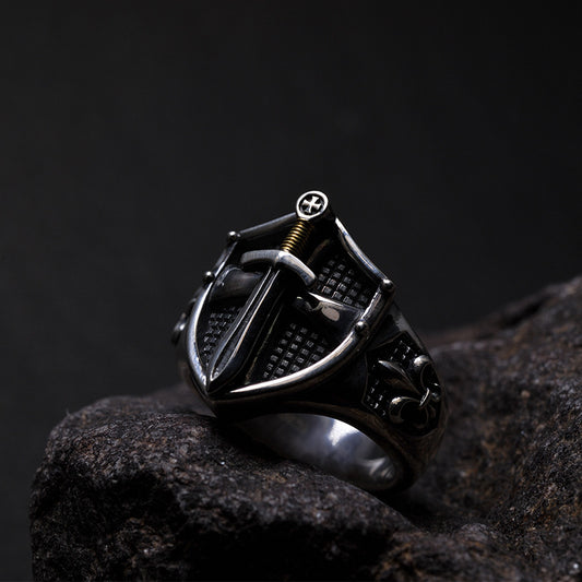 Unisex Medieval Sword Ring Vintage Copper Electroplated Geometric Statement Jewelry Quality Geometric Accessory