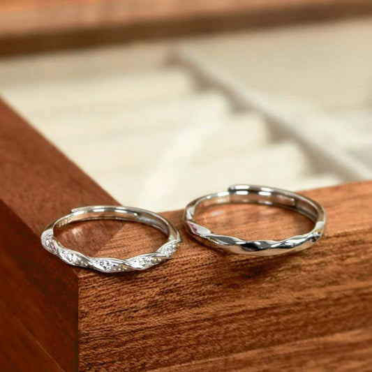 Couple Rings Adjustable Promise Set For Lovers Copper Geometric Electroplated Bands Geometric For Men And Women
