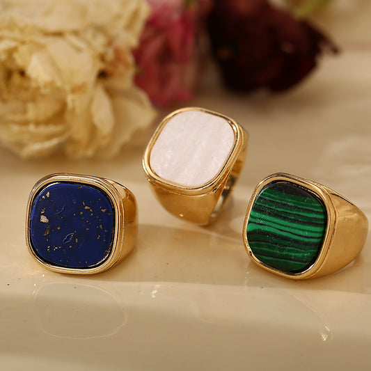 Unisex Square Alloy Ring With Acrylic Inlay Geometric Design Fashion Jewelry Individually Packed Everyday Wear