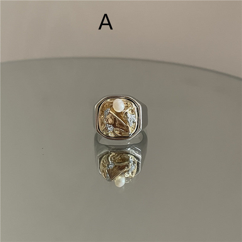 Womens Retro Geometric Alloy Rings Gold Plated Artificial Gemstone Fashion Jewelry Elegant Durable Versatile Chic
