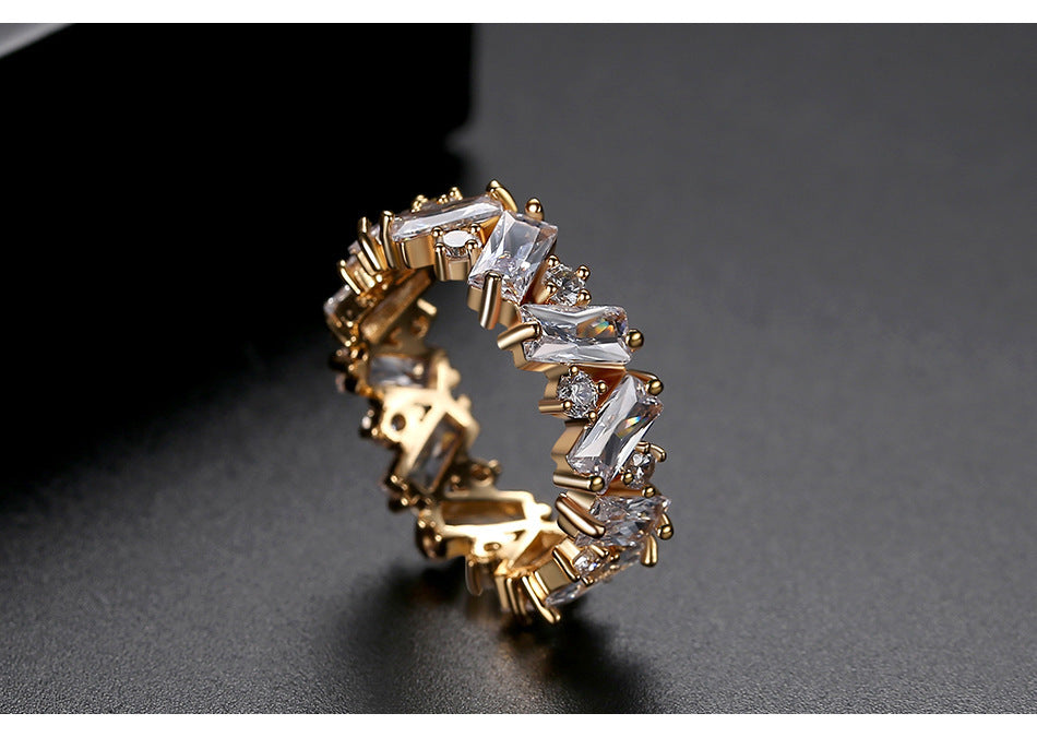 Womens Fashion Ring with Rainbow Color Zircon Geometric Ring European Plated Platinum Ring Anniversary Gift Ring Women Jewelry Zircon Inlay Ring