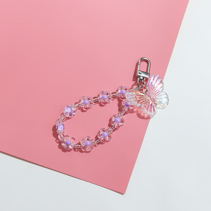 Resin Flower Keychain Epoxy Finish With Metal Accents Cartoon Butterfly Pastoral Pendant Design Women And Lace