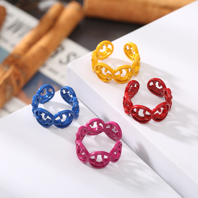 Mens Vintage Hollow Steel Ring Electroplated Retro Fashion Design For Index Finger Packed Color Yellow Red Blue Rose