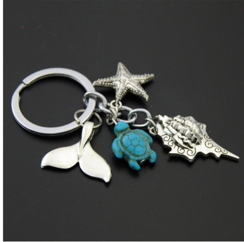 Geometric Skull Keychain Turquoise Accent Alloy Unisex