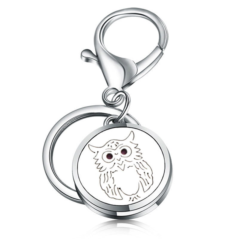 Essential Oil Diffuser Keychain Stainless Steel Aromatherapy Pendant 28mm Round Metal Perfume Key Ring Travel Ready