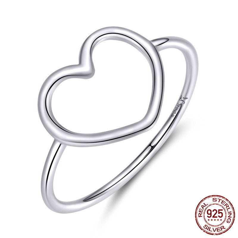 Womens Heart Ring S925 Sterling Silver Hollow Heart Design Gift For Women Girls Heart Jewelry Silver Tone Glow