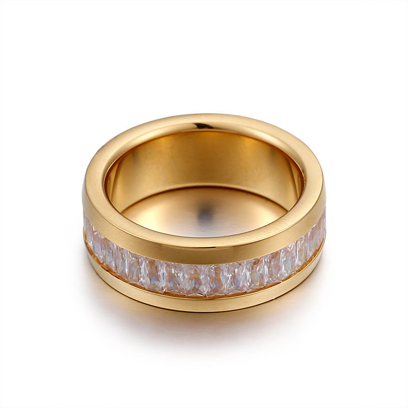 Geometric Titanium Steel Ring With Diamond Electroplated Stainless Steel Durable Everyday Style For Daily Style