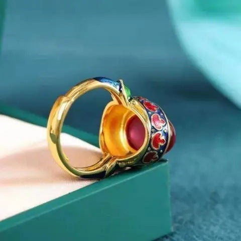 Ethnic Enamel Flower Ring For Women 925 Sterling Silver Adjustable Fit Elegant Everyday Wear Jewelry Accessory Gift