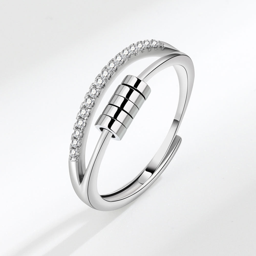 Spinning Zircon Round Ring With Rotatable Geometry Design