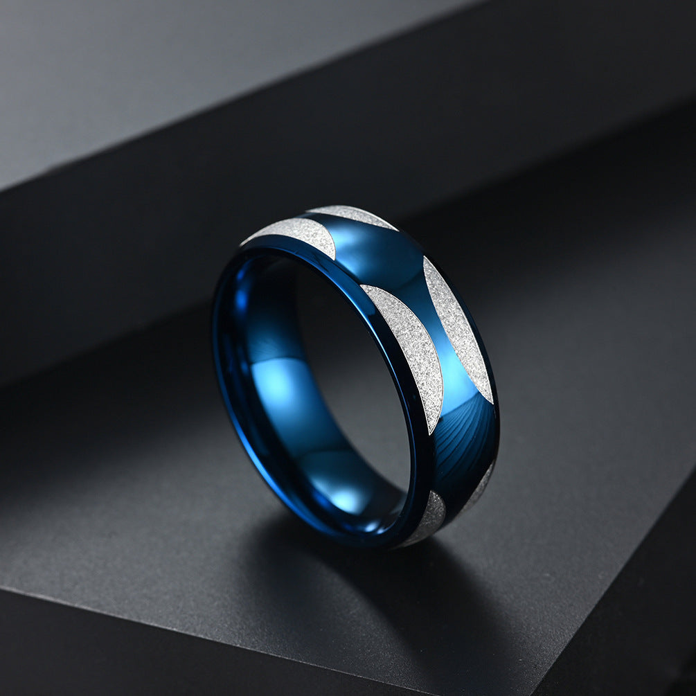 Stainless Steel Frosted Couple Ring Gold Blue Inter Electric Simple Style Size 8 9 10 11 12 Not Inlaid Diamond