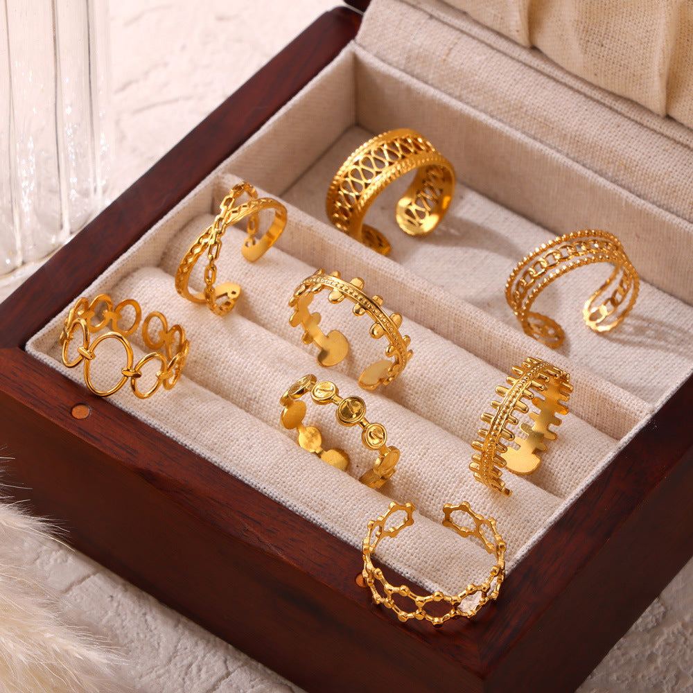 Simple Hollow Out Line Stitching Titanium Steel Gold Plated Ring For Women Open Mouth Design Trendy Jewelry Gift