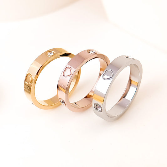 Titanium Steel Couple Rings Diamond Accent Heart Design Matching Set For Women And Men Elegant Gift For Couples