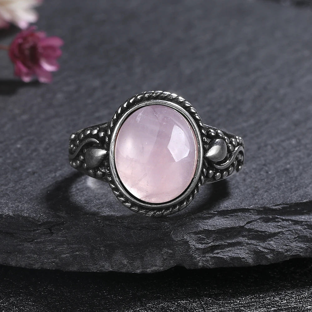 Retro Pattern Crystal Gemstone Flower Ring Pink Copper For Women US Sizes 06 07 8 9 10 Elegant Vintage Jewelry