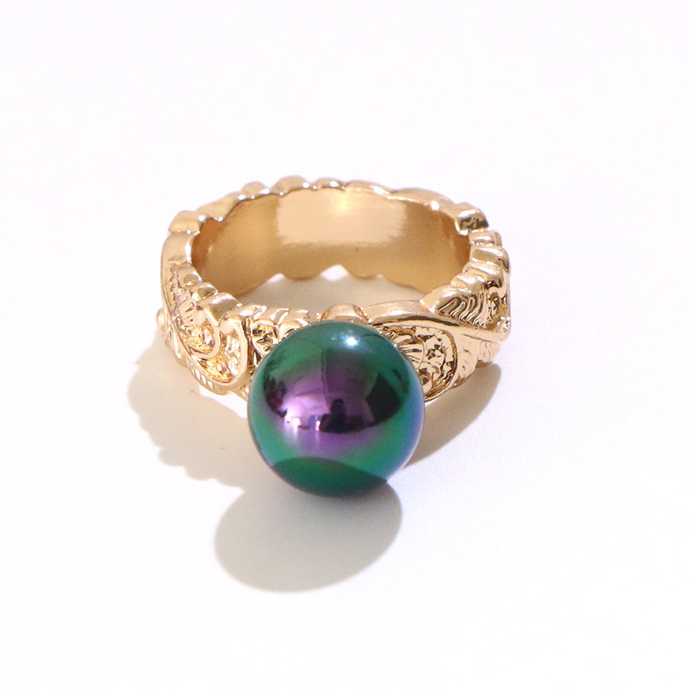 Unisex Geometric Gold Plated Ring With Artificial Gemstones Pearl Rhinestone Accents Bohemian Ethnic Retro Style Jewelry
