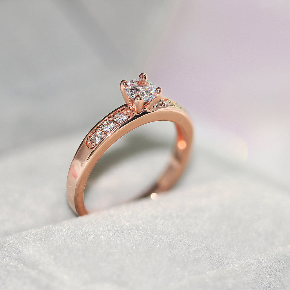 Copper Zircon Ring With Gold Plating Hand Polished Engagement Ring European American Design For Women For Everyday Wear