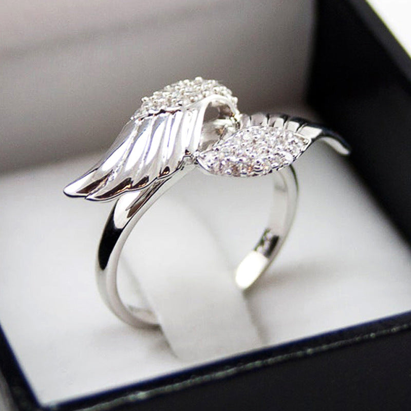 Womens Angel Wings Zircon Ring Copper Electroplated Fashion Fine Jewelry Dainty Elegant Statement Gift For Her