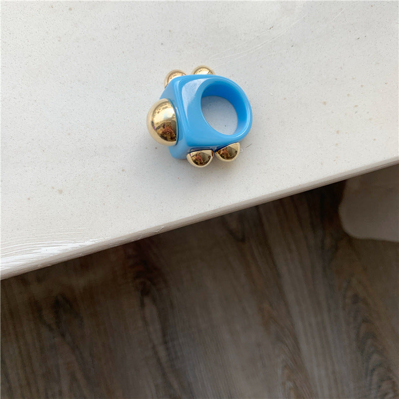 Electroplated Individually Geometric Vintage Metal Ring Ring Cute Acrylic Candy Color Geometric Birthday Womens