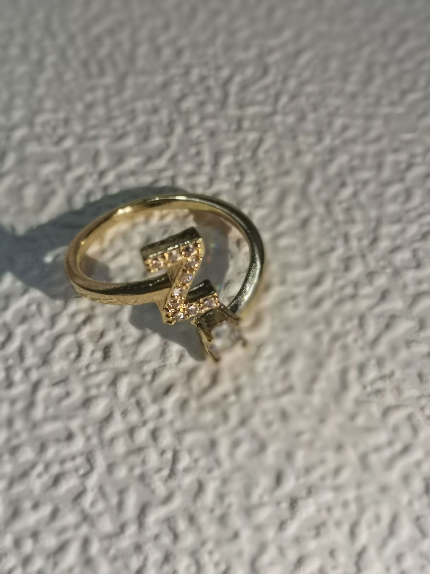 Unisex Copper Ring Adjustable Zircon Inlaid Letter Design