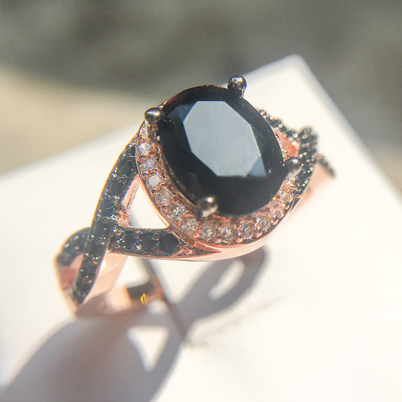 Copper Ring Geometric Mosaic Gold Plated Inlaid Black Gems Size 6 7 8 9 10 One Piece Crafted For Everyday Wear