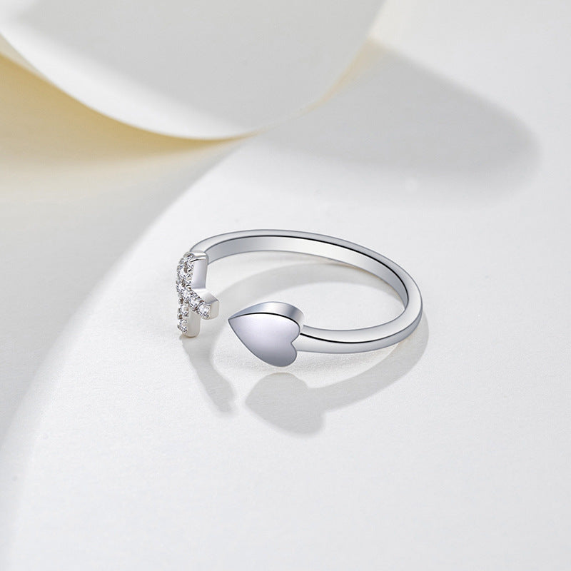 Womens Ring Heart Shaped Cross Design Copper Alloy Electroplated Elegant Anniversary Gift Wear Durable Jewelry