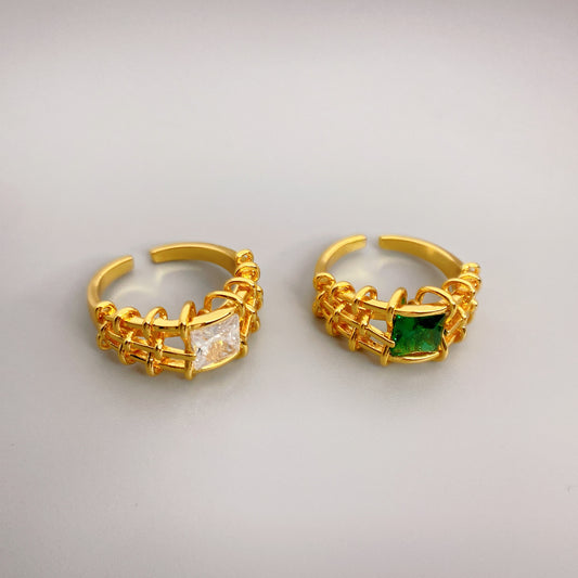 Ladies Copper Ring With Adjustable Opening White And Green Inspired By Korean And Japanese Fashion Style For Women