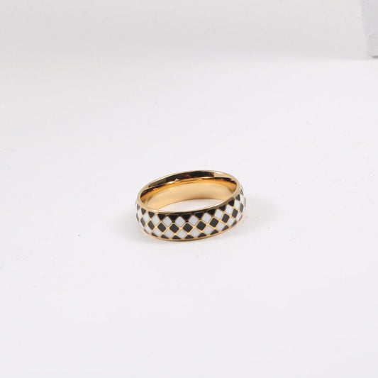 Womens Titanium Steel Ring Diamond Checkerboard Drip Design Geometric Fashion Jewelry Gifts For Everyday Style