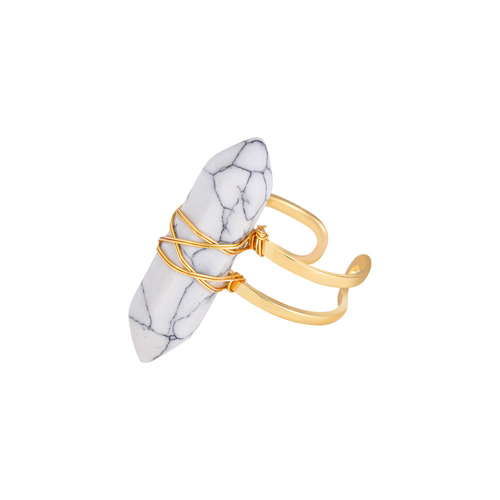 Womens Natural Stone Ring Diamond Shape With Hexagonal Posts Crystal Ring Royal Blue White Green Pink Purple