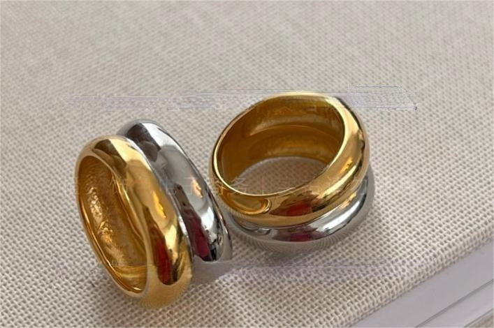 Women Titanium Steel Ring With Contrast Color Durable Wide Geometric Ring Fashion Jewelry Classic Modern Grace