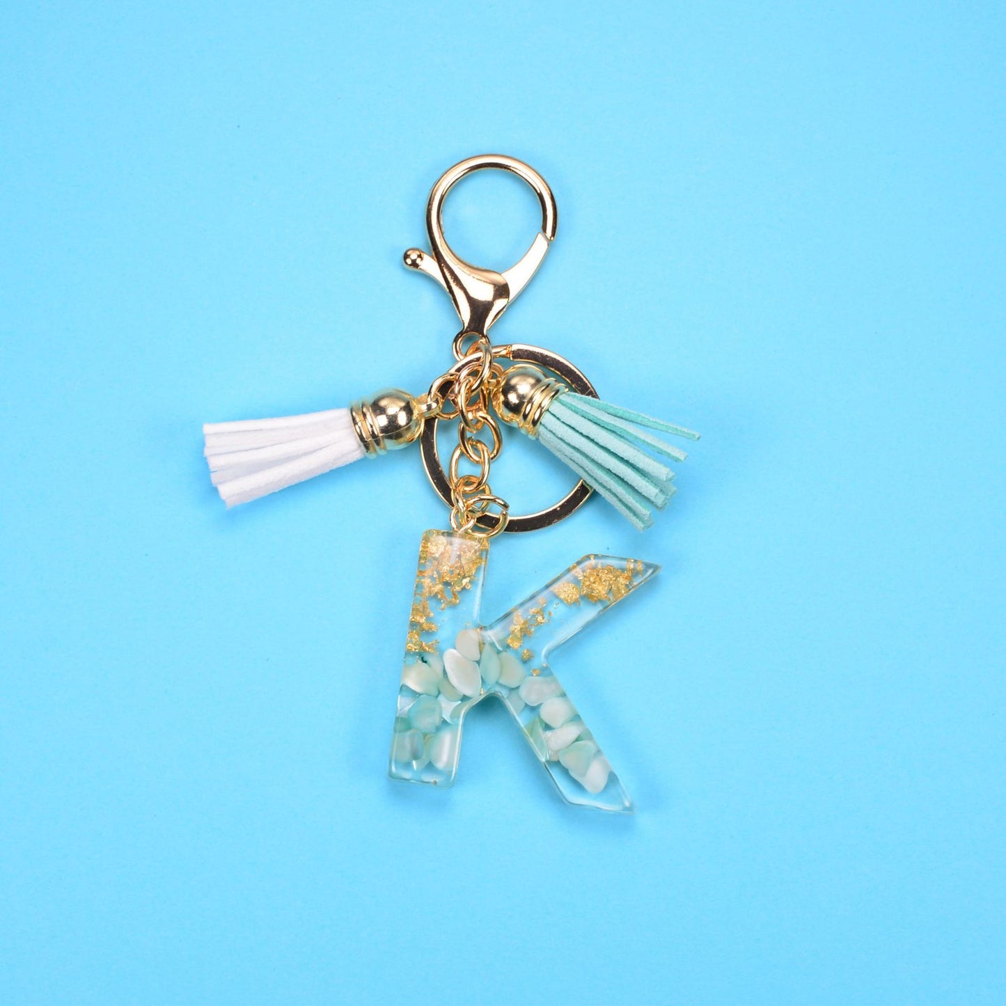 Resin Letter Keychain With Gold Foil Tassel And Alphabet Initial Keyrings For Purses Bags Backpacks Decoration