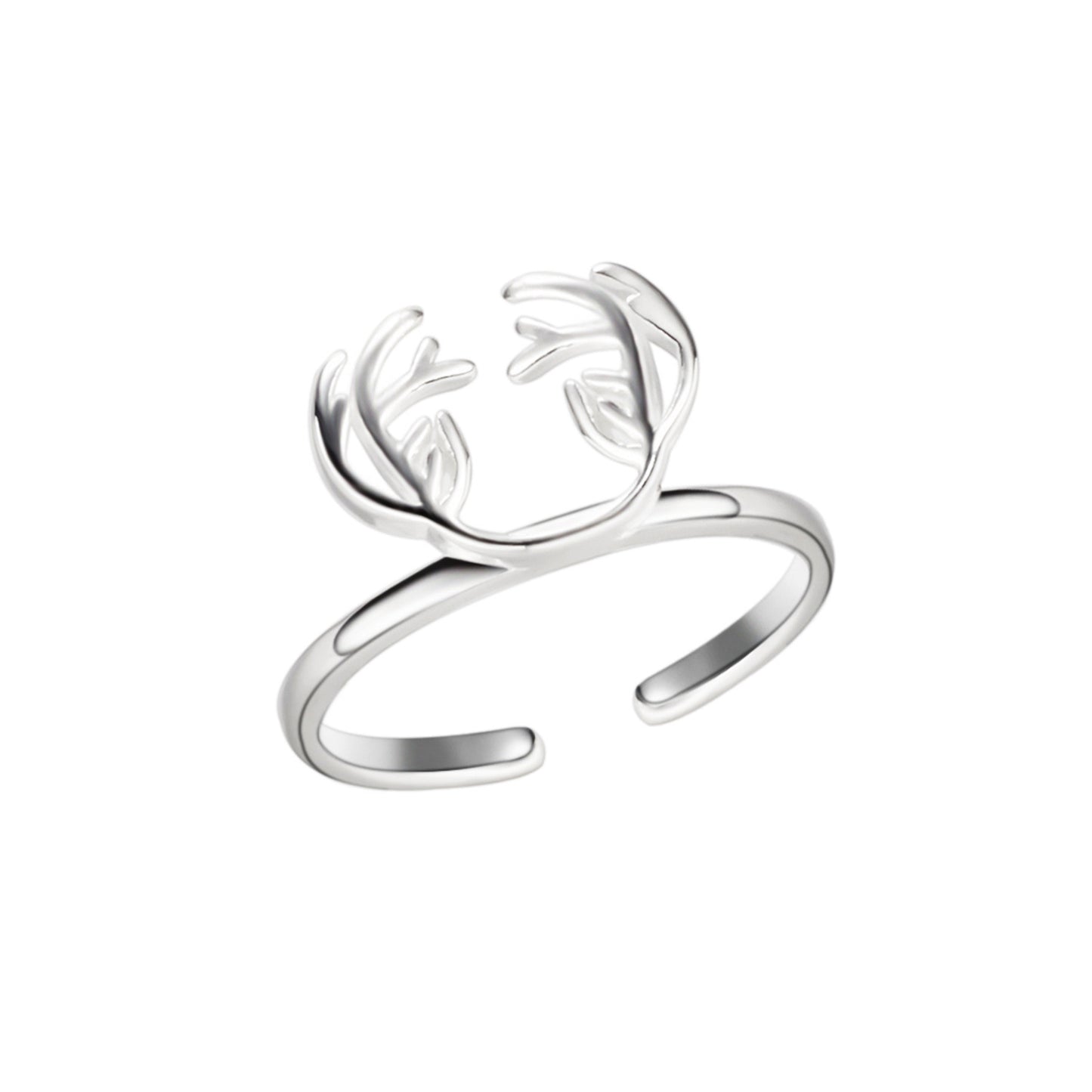 Adjustable Deer Horn Ring With Imitation Pearl Accents Copper Metal Open Ring For Women European Design Jewelry