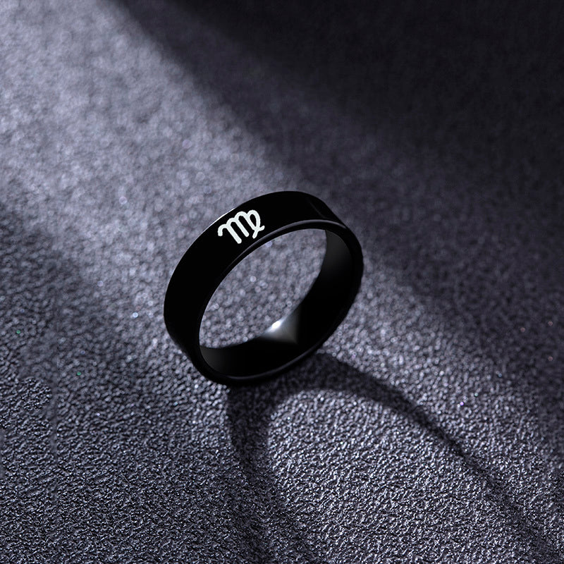 Black Stainless Steel Ring Zodiac Constellation Stars Geometric Shape PunkHipHop Fashion Ring ForMen AndWomen
