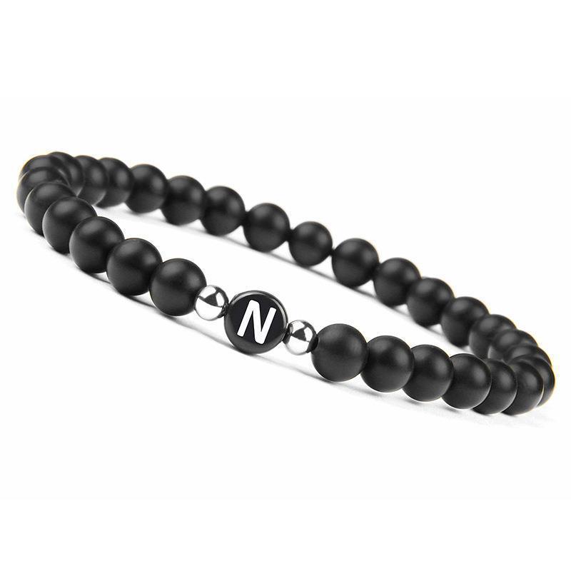 Initial Letter Bracelet for Women and Girls Silver Beaded Jewelry with Frosted Agate Beads Couple Style Fashion