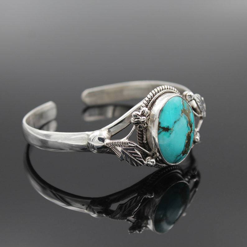 Turquoise Vintage Alloy Bangle With Pearl Accents And Shell Inlay Jewelry Bracelet For Women Handcrafted Style