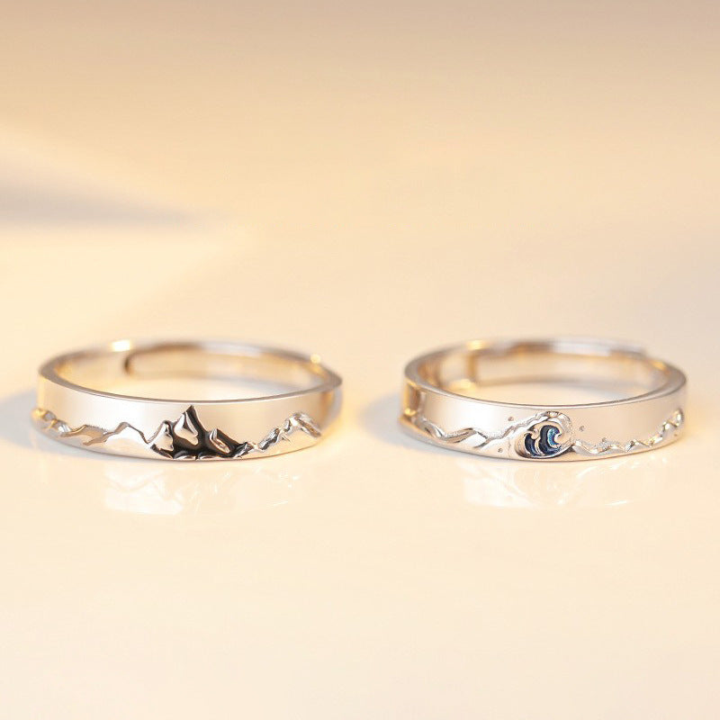 Mens And Womens Silver Couple Ring Geometric Design Matching Jewelry For Him And Her Fashion Jewelry For Pairs