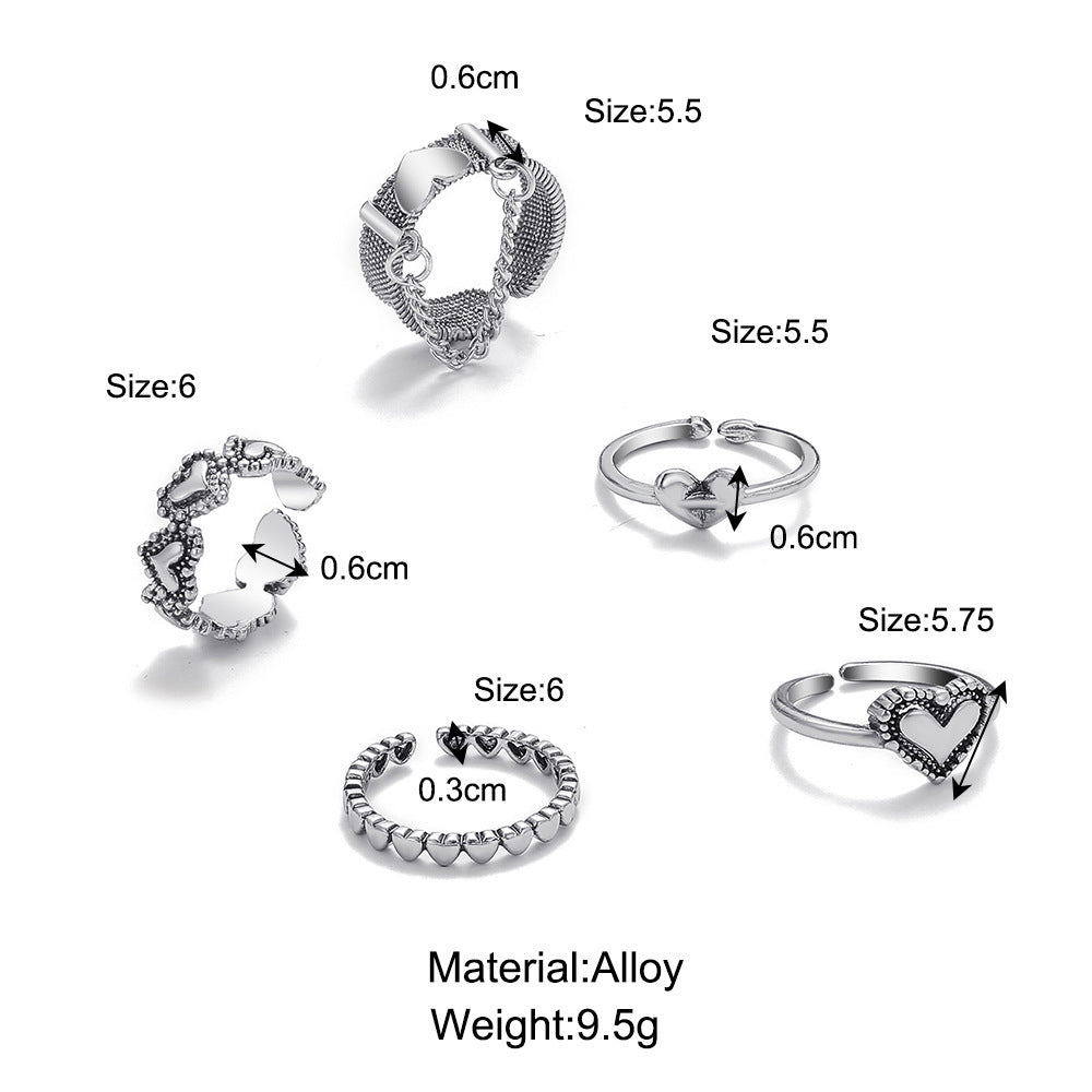 Womens Geometric Heart Ring Set Alloy Electroplated Peach Heart Shape Jewelry Simple Creative Design Women Jewelry