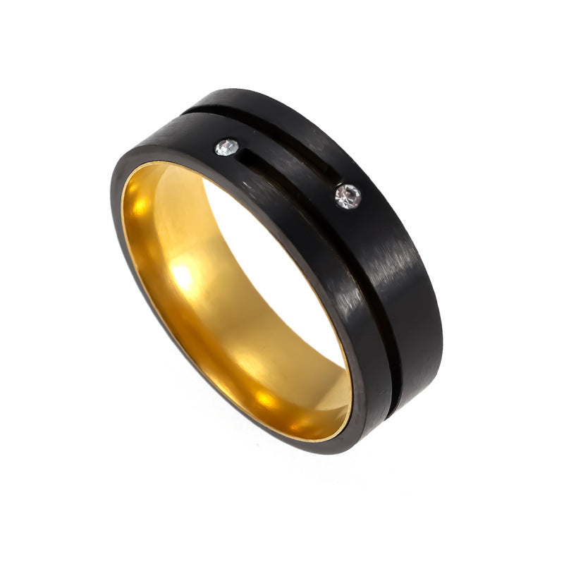 Two Color Vacuum Plating Matte Surface Diamond Studded Ring Unisex Sizes 06 07 8 9 10 11 12 13 Stainless Steel