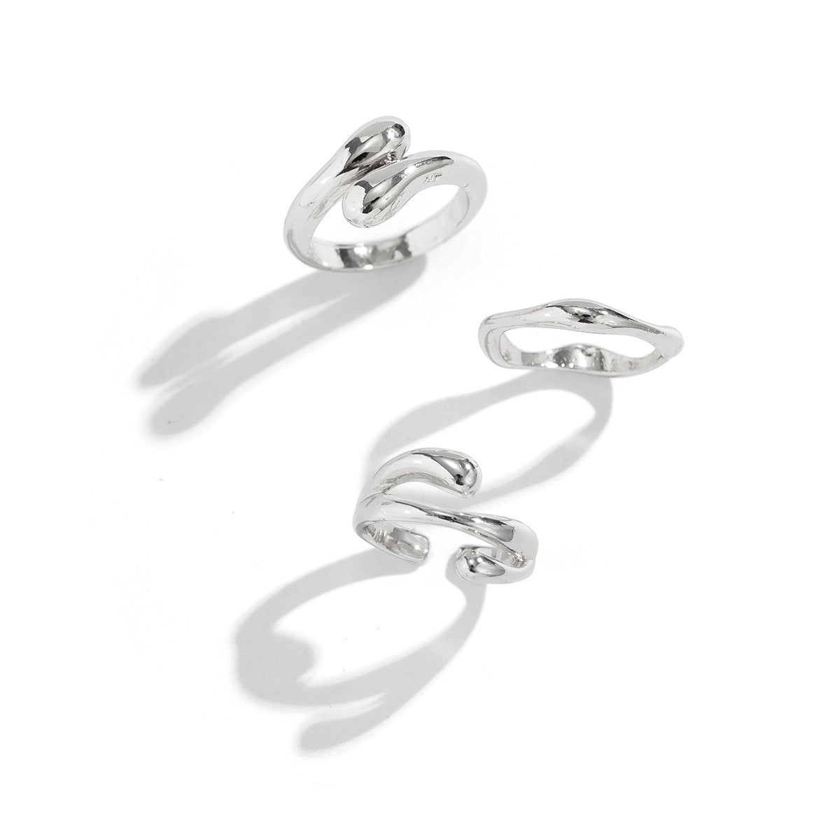 Geometric Ring With Ellipse And Line Elements Electroplated Zinc Alloy Glossy Liquid Lava Curved Design Everyday