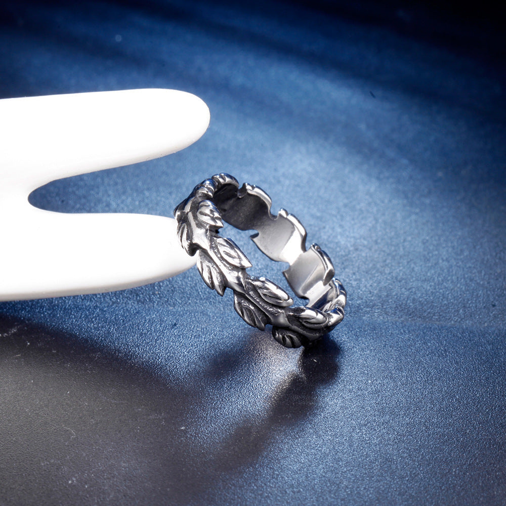 Mens Ring Retro Feather Design Titanium Steel EuropeanAmerican Statement Jewelry Durable Fashion Accessory Gift