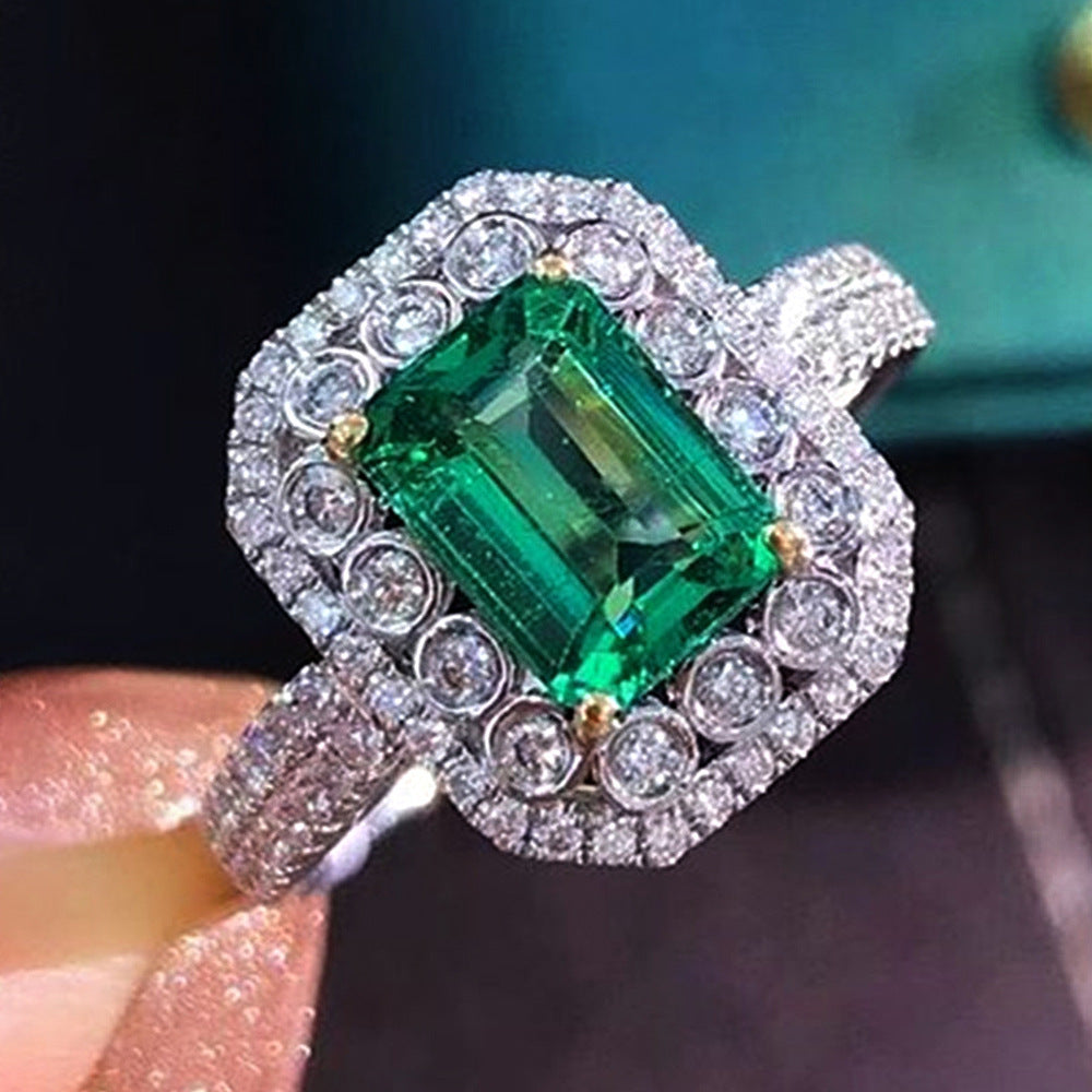 Green Zircon Inlaid Copper Ring For Women Elegant Durable Fashion Jewelry Sparkling Green Gemstone Statement Piece