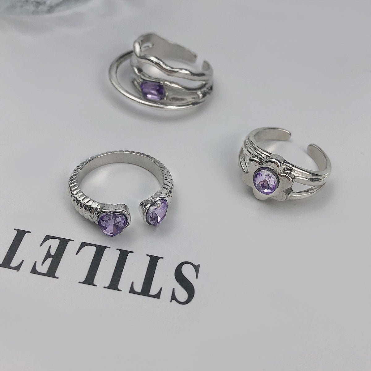 Womens Adjustable Alloy Ring Geometric Irregular Flower and Heart Shapes with Artificial Gemstone Inlay Fashion Jewelry